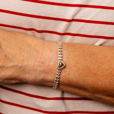 Guess Gold Plated Stainless Steel Pave Heart Tennis Bracelet