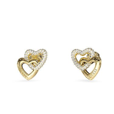 Guess Gold Plated Stainless Steel Heart Links 15mm Stud Earrings
