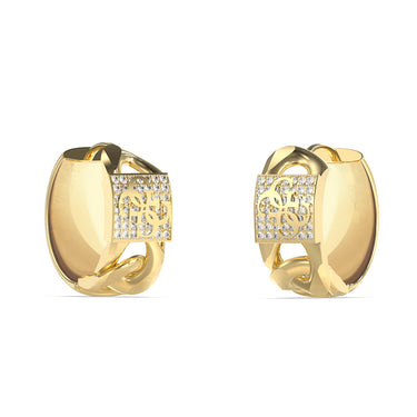 Guess Gold Plated Stainless Steel 4G Pave 15mm Earrings