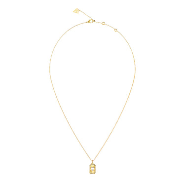 Guess Yellow Gold Plated Stainless Steel Crystal Love 21-Inch Tag Necklace