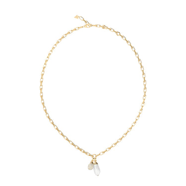Guess Yellow Gold Plated Stainless Steel 16-18-inch Pearly Charm Necklace