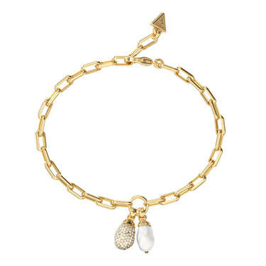 Guess Yellow Gold Stainless Steel Pearly Charm Bracelet