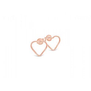 Sterling Silver Open Heart Stud Earrings with Rose Gold Plating - SE296RG