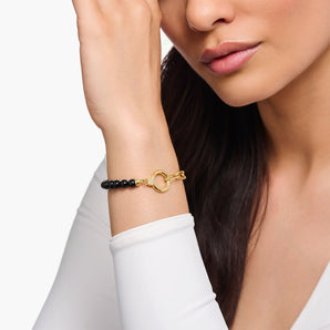 THOMAS SABO Gold Bracelet with Onyx Beads and White Zirconia