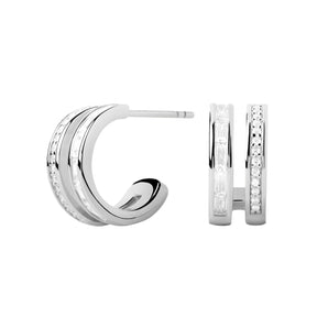Bianca Double Band Silver Hoops