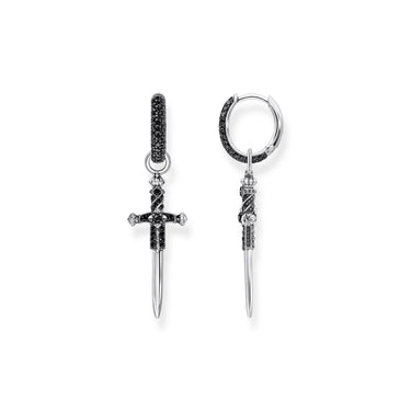 THOMAS SABO Single hoop earring with sword & black stones