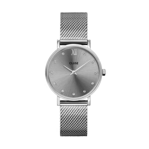 CLUSE Minuit Silver Grey Crystals/Silver Mesh Watch CW10203