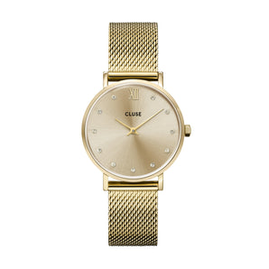 CLUSE Minuit Gold Crystals/Gold Mesh Watch CW10204