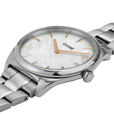 CLUSE Feroce Petite Silver White Pearl/Steel Link Watch CW11211