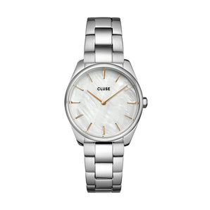 CLUSE Feroce Petite Silver White Pearl/Steel Link Watch CW11211