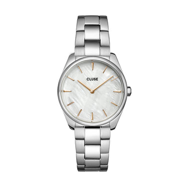 CLUSE Feroce Petite Silver White Pearl/Steel Link Watch CW11211