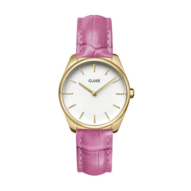 CLUSE Feroce Petite Gold White/Crocodile Pink Leather Watch CW11213