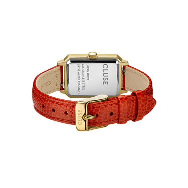 CLUSE Fluette Gold Gold/ Coral Lizard Leather Watch CW11505