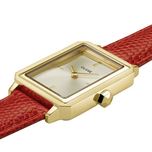 CLUSE Fluette Gold Gold/ Coral Lizard Leather Watch CW11505