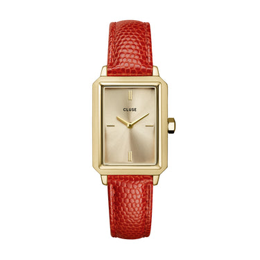 CLUSE Fluette Gold Gold/ Coral Lizard Leather Watch CW11505