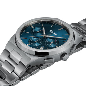 CLUSE Vigoureux Chronograph Blue/Silver Steel Link Watch CW20801