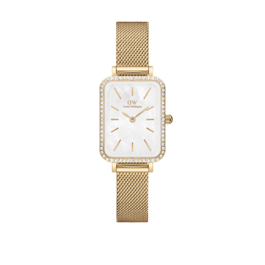 Daniel Wellington Quadro 20x26 Bezel Mesh White Mother of Pearl Gold Watch