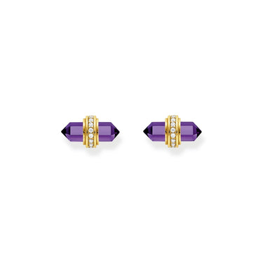 THOMAS SABO Crystal Stud Earrings with Imitation Amethyst Gold