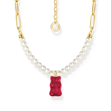 THOMAS SABO Link necklace with red goldbears & freshwater pearls