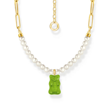 THOMAS SABO Link necklace with green goldbears & freshwater pearls