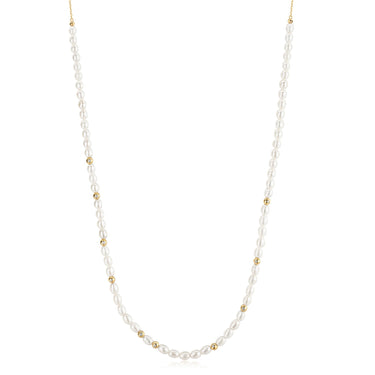 Ania Haie Gold Freshwater Pearl and White Cubic Zirconia Bezel Set Slider Necklace