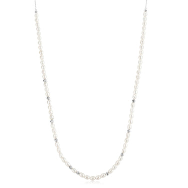 Ania Haie Silver Freshwater Pearl and White Cubic Zirconia Bezel Set Slider Necklace