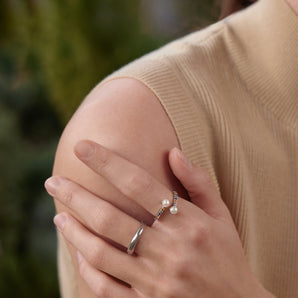 Ania Haie Silver Gem Pearl Adjustable Wrap Ring