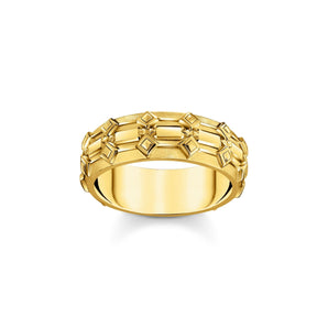 THOMAS SABO Gold Wide Band Ring with Crocodile Detailing