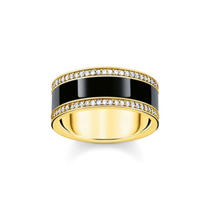 THOMAS SABO Gold Band Ring with Black Cold Enamel and Zirconia