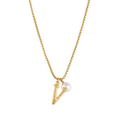 Pearl Letter V Necklace