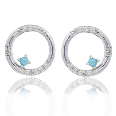 OPAL GLOW BLUE CREATED OPAL CIRCLE EARRINGS SILVER