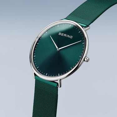 Bering Ultra Slim 39mm Green Milanese Strap Watch