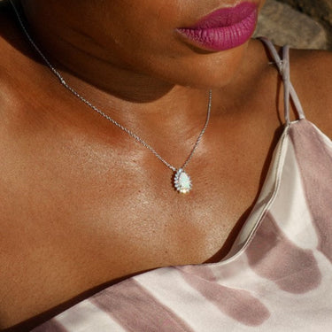 OPAL GLOW ROZELLE WHITE CREATED OPAL PENDANT SILVER