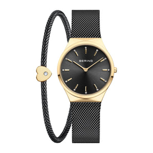 Bering Classic Gift Set 31mm Gold Black Stainless Steel Strap with Matching Bracelet Watch