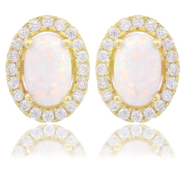 OPAL GLOW BLACKWATTLE WHITE CREATED OPAL EARRINGS GOLD