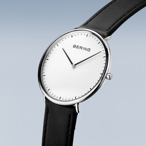 Bering Ultra Slim 39mm Black Leather Strap Watch