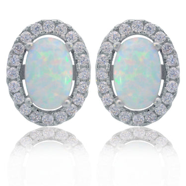 OPAL GLOW BLACKWATTLE WHITE CREATED OPAL EARRINGS SILVER