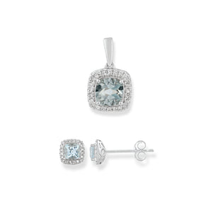 9 Carat White Gold Aquamarine Diamond Jewellery Set