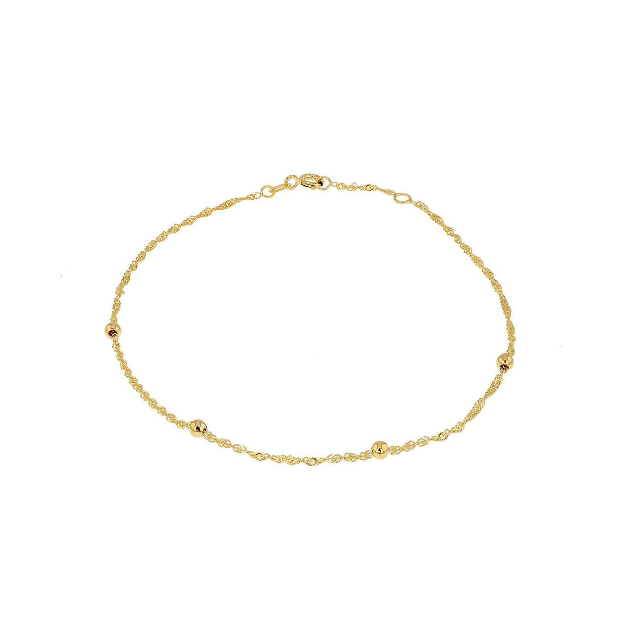 Ice Jewellery 9K Yellow Gold 3mm Balls and Twist Curb Chain Adjustable Anklet 22.5cm-24cm - 1.23.1384 | Ice Jewellery Australia