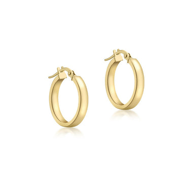 Ice Jewellery 9K Yellow Gold 3mm Rectangular-Tube 15mm Hoop Creole Earrings - 1.51.0889 | Ice Jewellery Australia