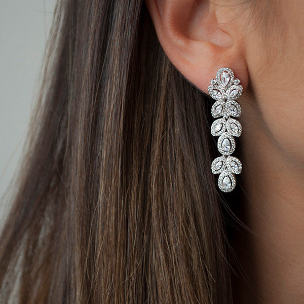 Bianc Cubic Zirconia Long Petal Drop Earrings - 10100418 | Ice Jewellery Australia