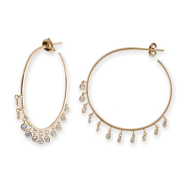 Bianc Gold Cubic Zirconia Bezel Drop Hoop Earrings - 10100449 | Ice Jewellery Australia