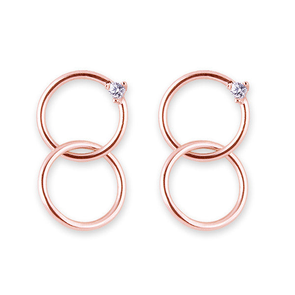 Bianc Rose Gold Linked Double Hoops With Cubic Zirconia Earrings - 10100451 | Ice Jewellery Australia