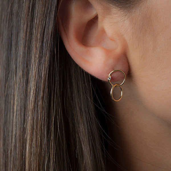 Bianc Gold Linked Double Hoops With Cubic Zirconia Earrings - 10100452 | Ice Jewellery Australia