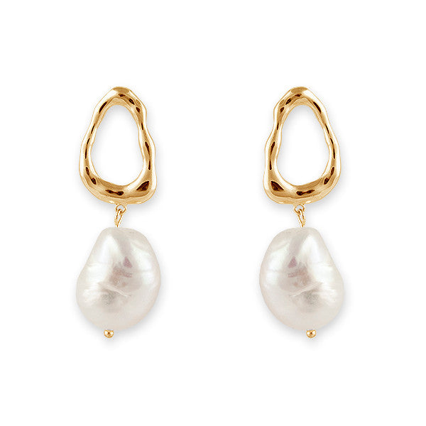 Bianc Gold Large Freshwater Pearl & Hammered Tear Drop - 10100458 | Ice Jewellery Australia