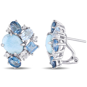 Ice Jewellery 11 CT TW Larimar, London, Sky Blue And White Topaz Cluster Earrings In Sterling Silver - 75000005958 | Ice Jewellery Australia