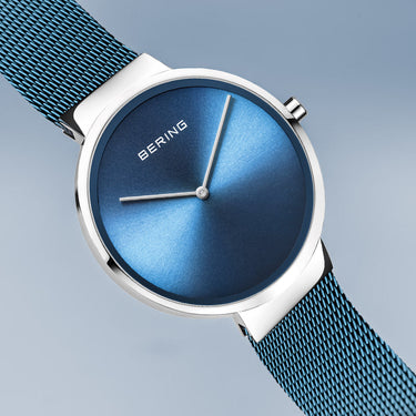 Bering Classic Polished Silver Ice Blue Watch