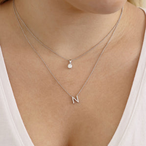 Ice Jewellery Initial 'N' Necklace with 0.09ct Diamonds in 9K White Gold - PF-6276-W | Ice Jewellery Australia