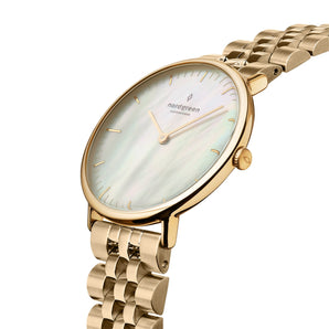 Nordgreen Native 28mm Gold 5 Link Bracelet Mother of Pearl Watch