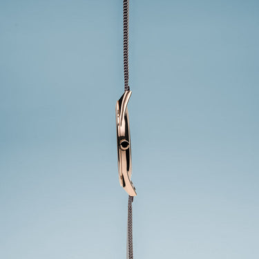 Bering Ultra Slim Polished Rose Gold Grey Mesh Watch